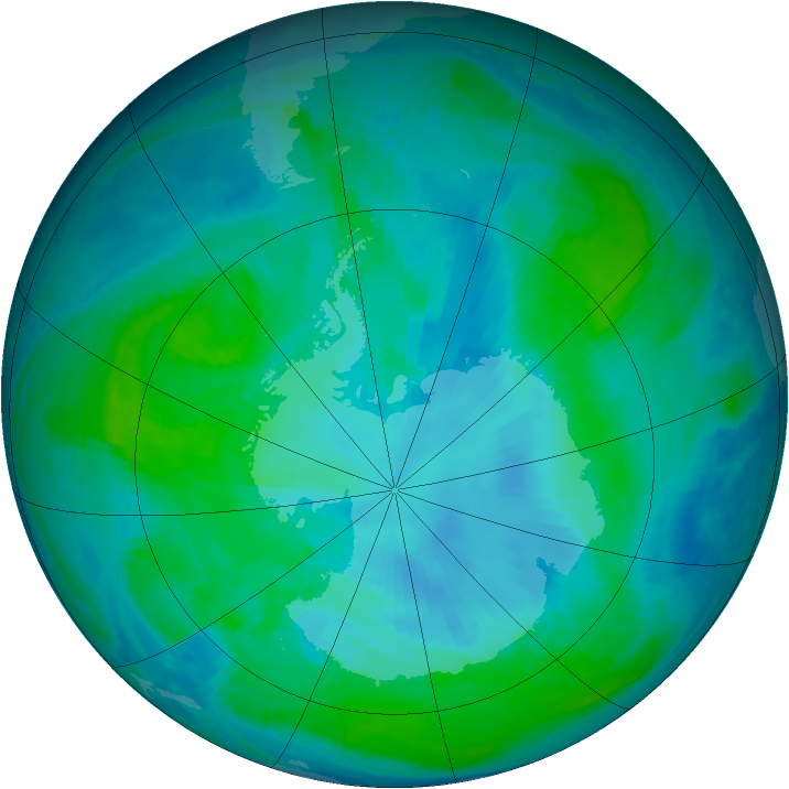 Antarctic ozone map for 12 January 1999